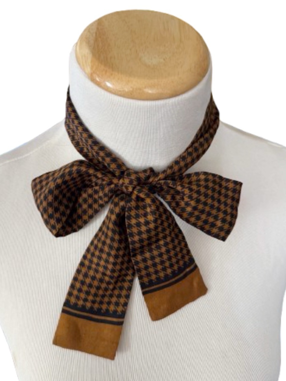 Vintage 60s Glentex Houndstooth 100% Silk Skinny Neck Scarf Japan